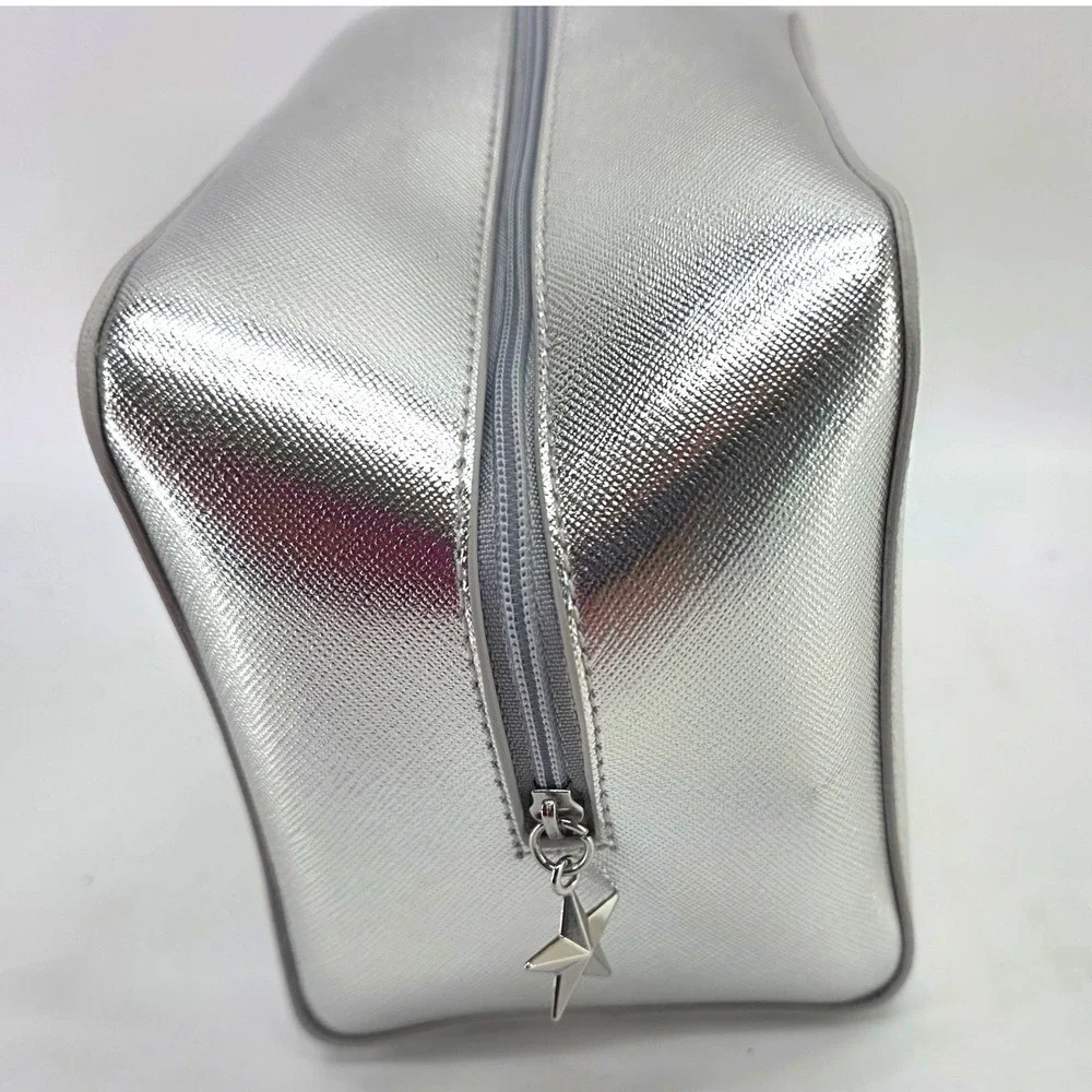 Givenchy Parfums Cosmetic Bag Silver Metallic Star Zipper Travel Makeup Cube‎